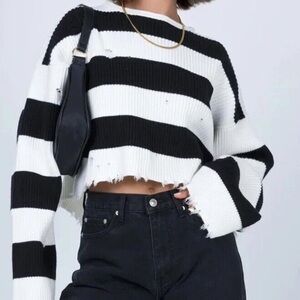Princess Polly Black and White Striped Cropped Sweater